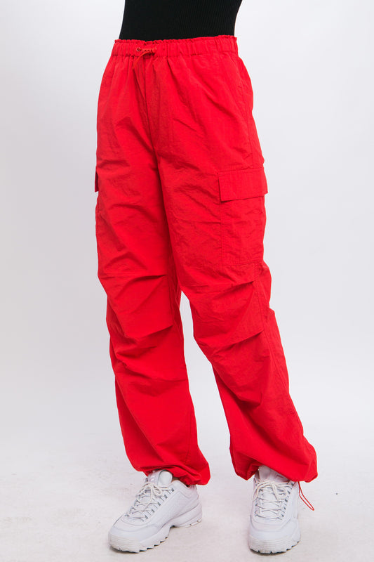 Women's Red Cargo Parachute Pants