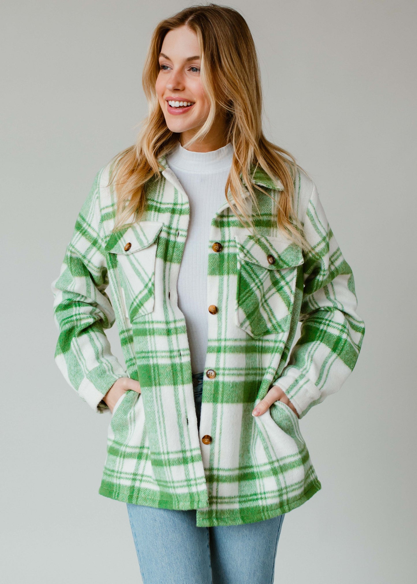 Cozy Check Plaid Jacket - Green