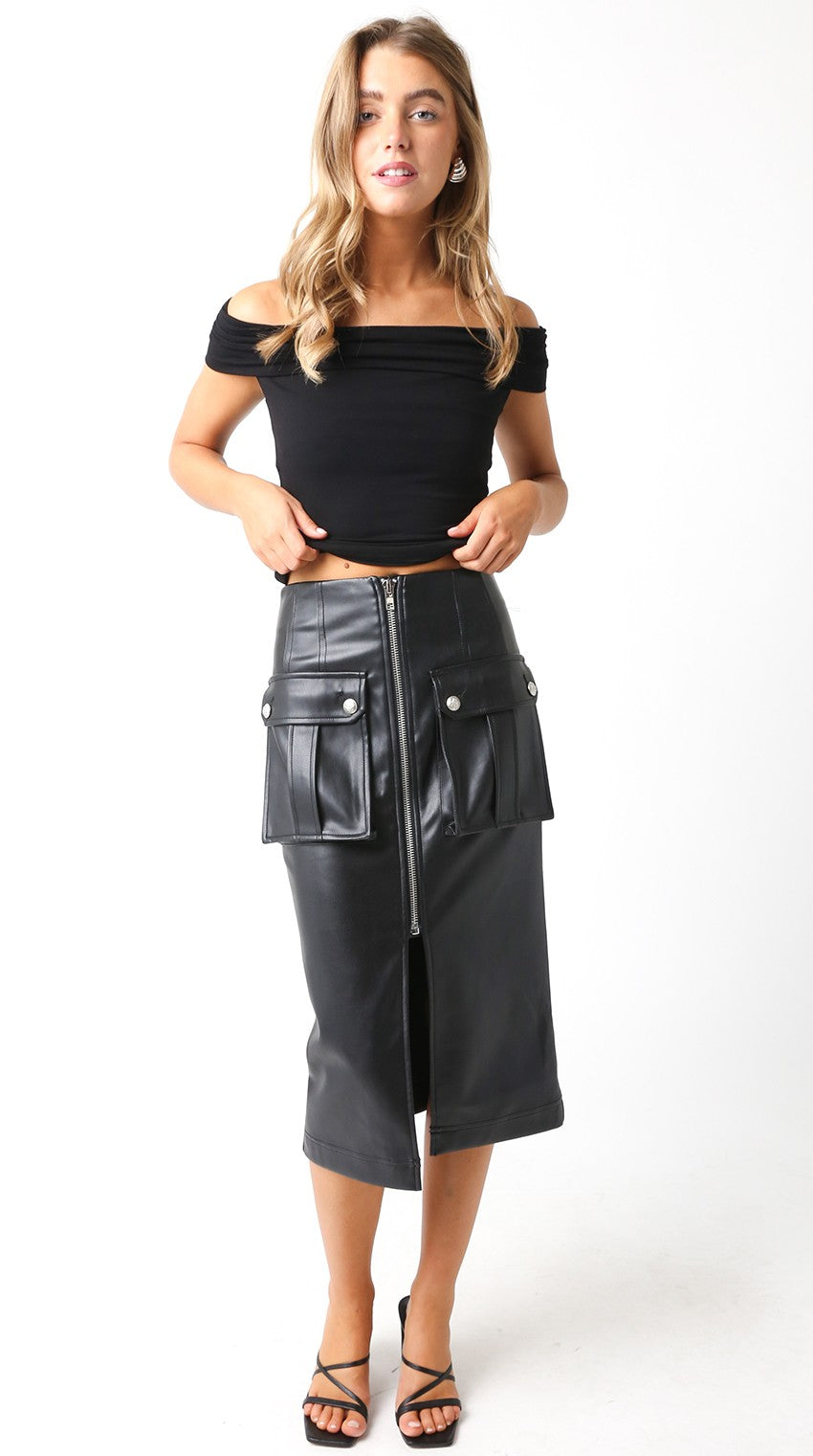 Midnights Faux Leather Midi Skirt