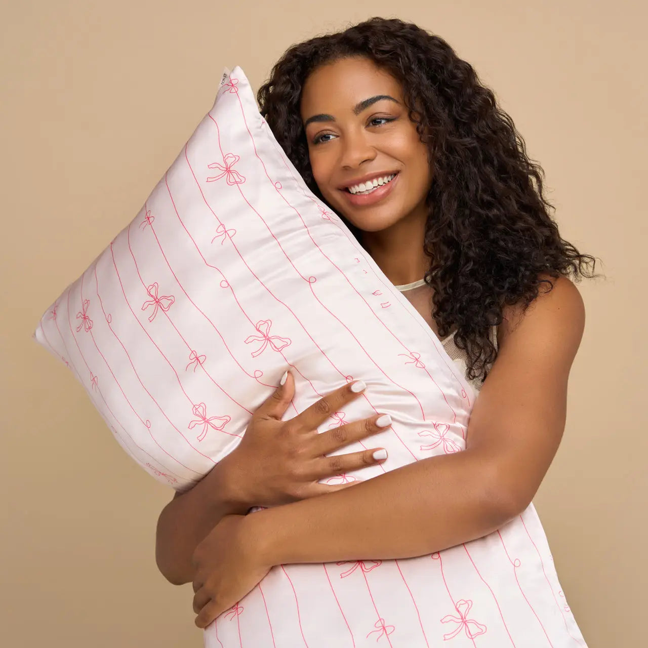 Holiday Satin Pillowcase in Striped Bows - Standard