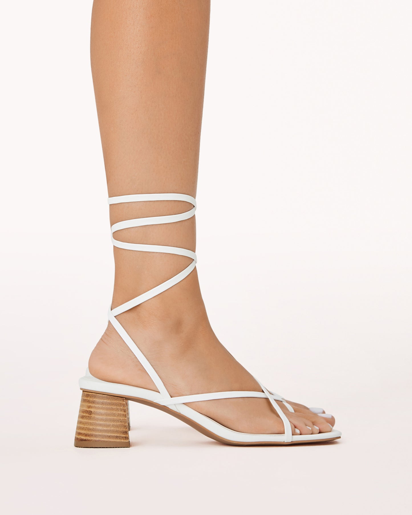 White Lace Up Block Heel