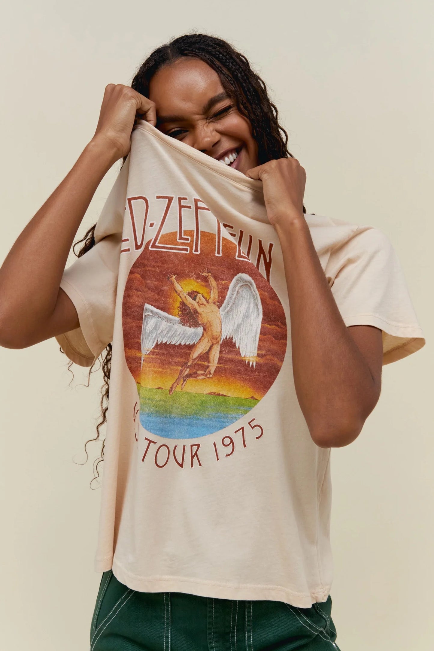 Light Peach Led Zepplin 1975 Tour Oversized Tee