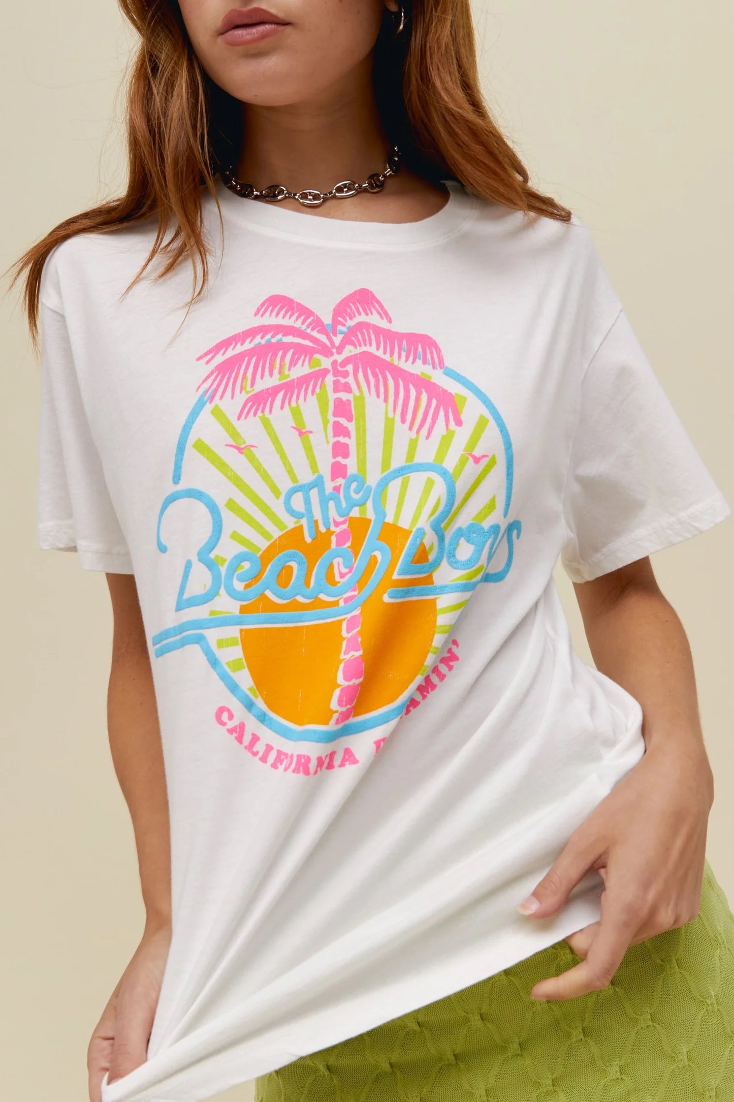White With Neon Coloring The Beach Boys California Dreamin Boyfriend Tee