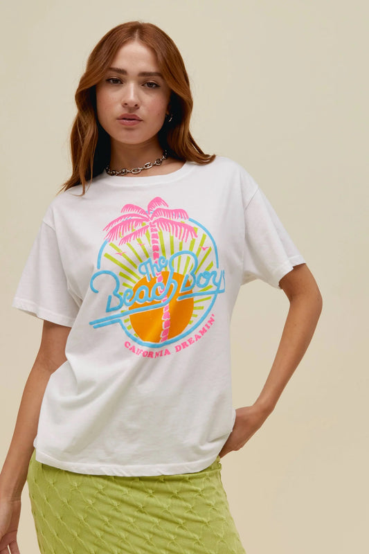 White With Neon Coloring The Beach Boys California Dreamin Boyfriend Tee
