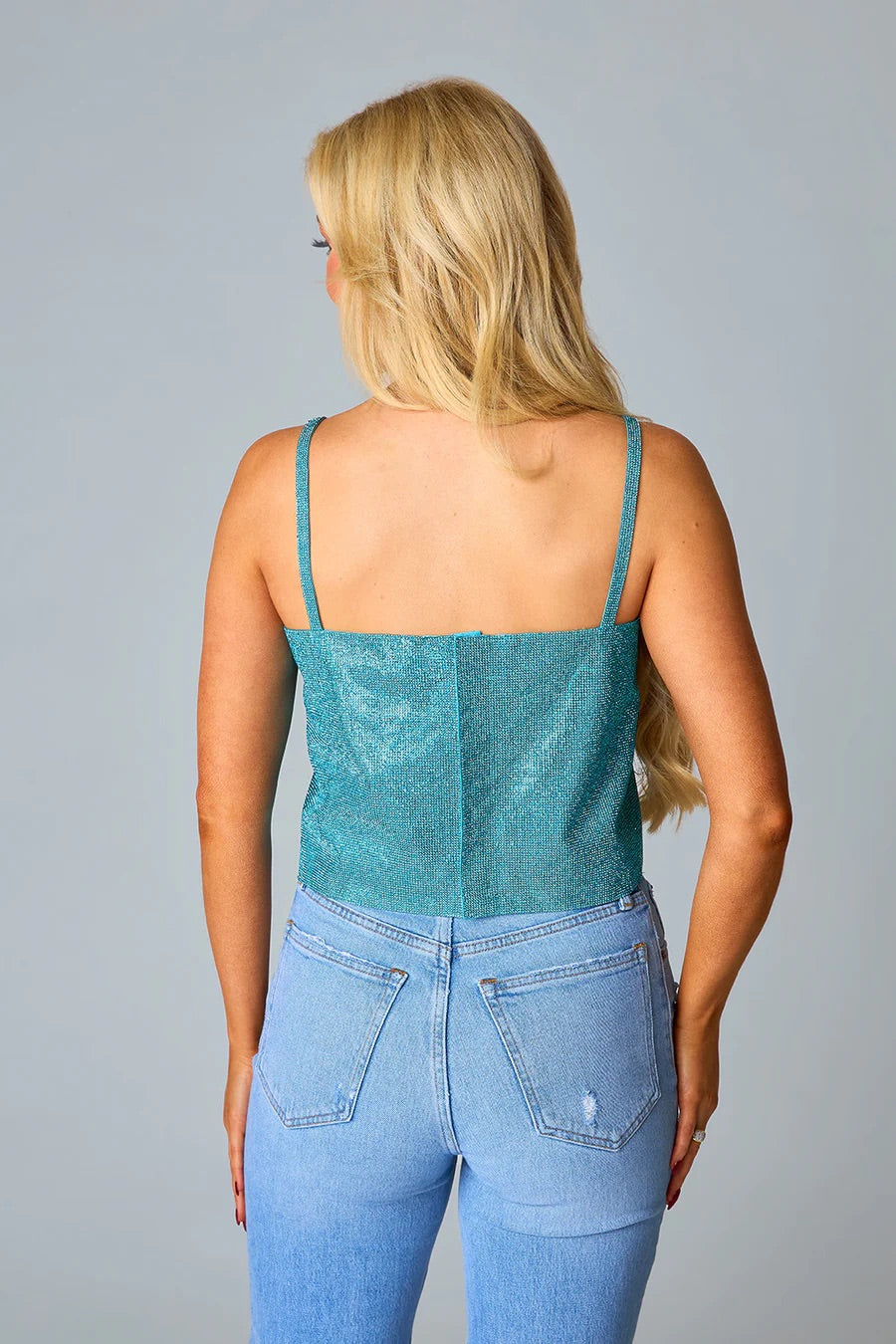Girly Girl Rhinestone Top - Turquoise