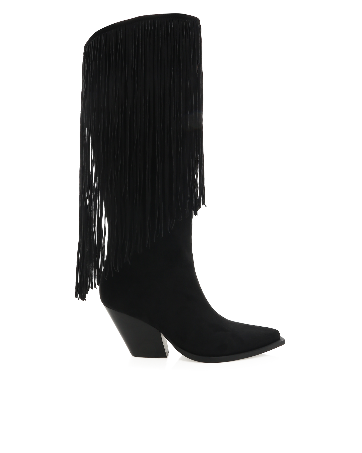Women's Black Faux Suede Boots With Fringe