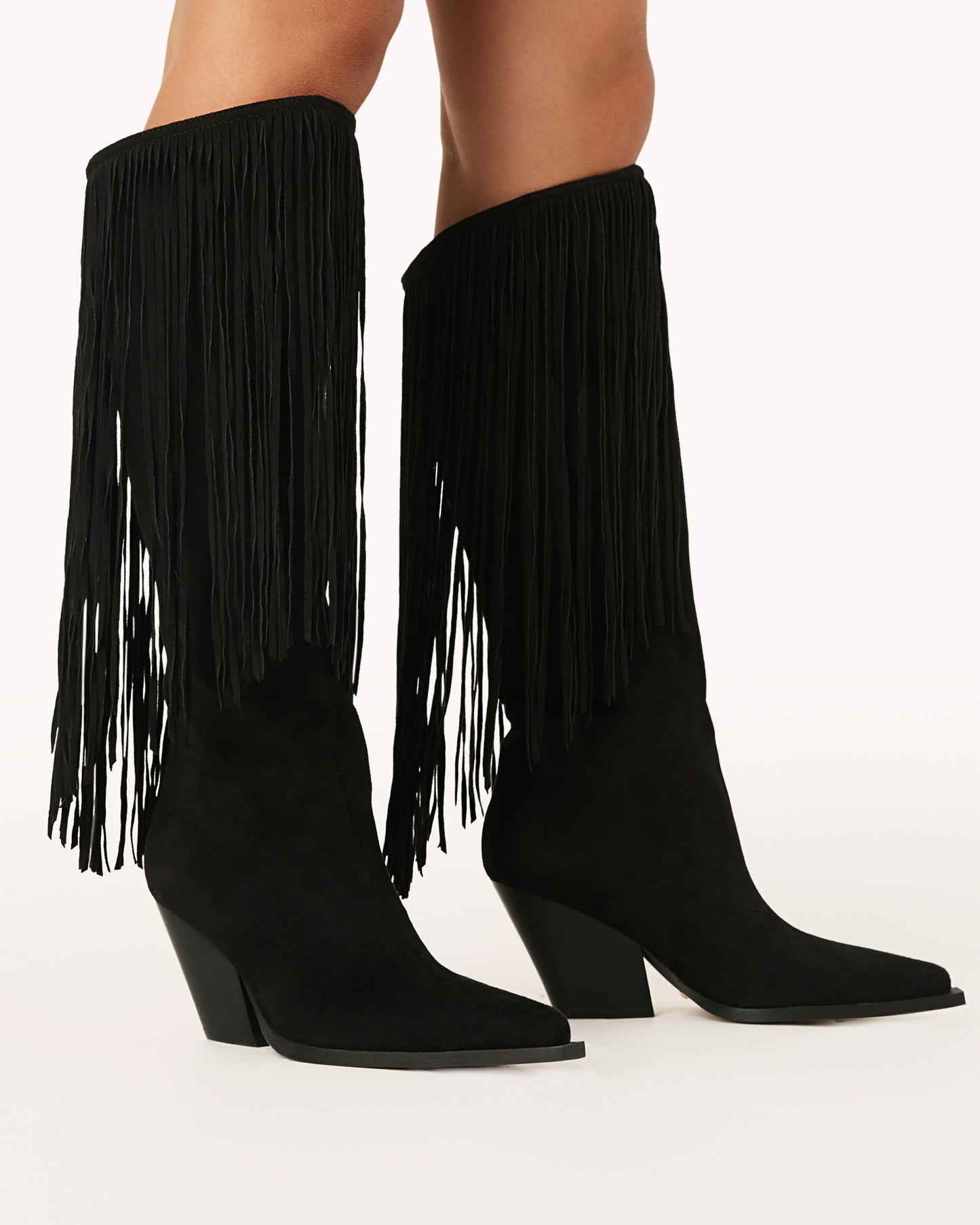 Women's Black Faux Suede Boots With Fringe