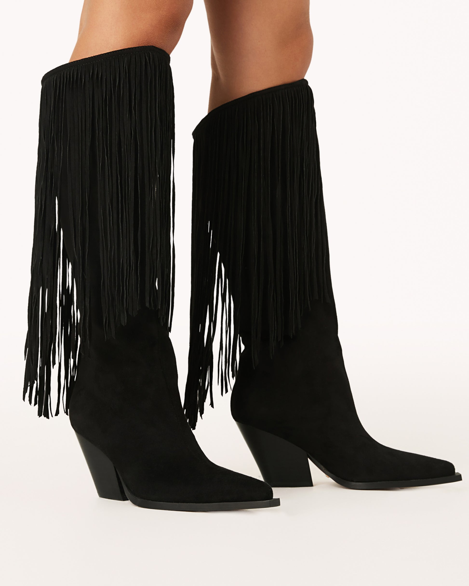 Women's Black Faux Suede Boots With Fringe