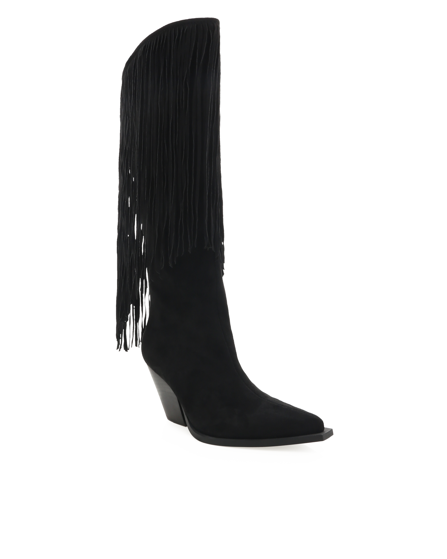 Women's Black Faux Suede Boots With Fringe