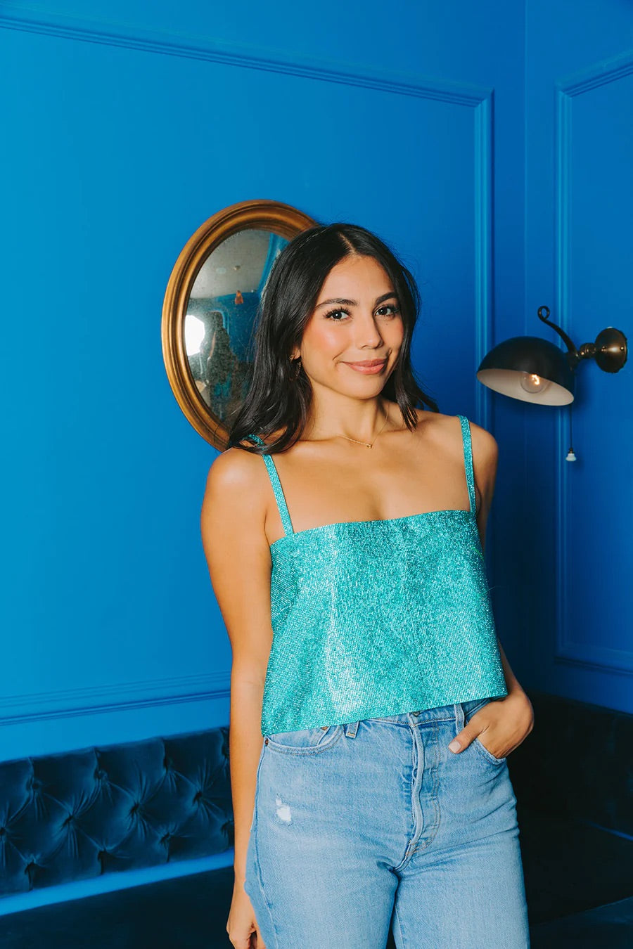Girly Girl Rhinestone Top - Turquoise