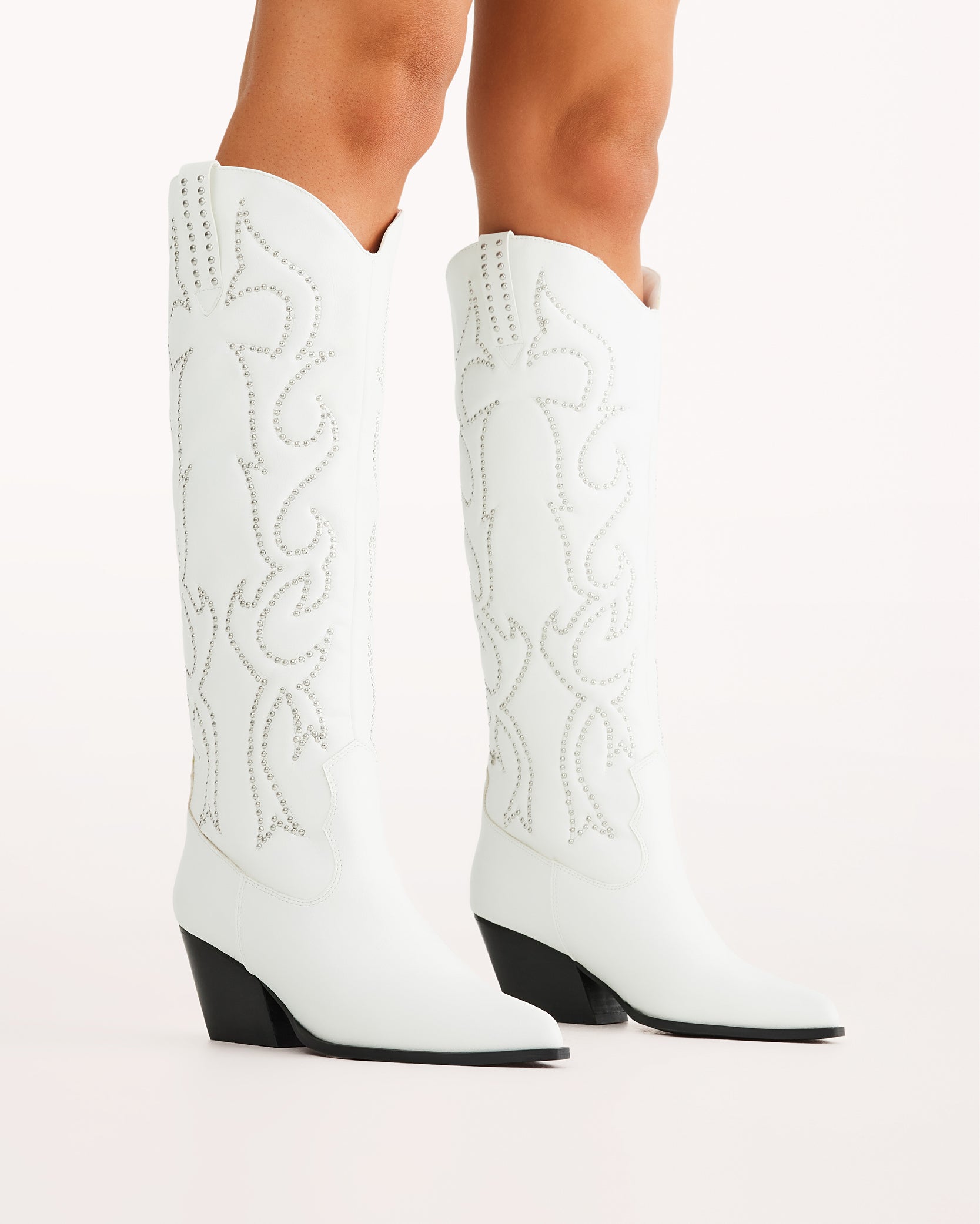 Festival White Cowgirl Boots White Western Knee-High Boots