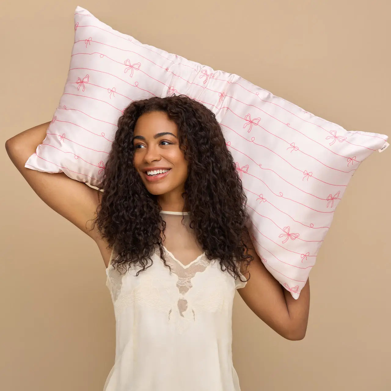 Holiday Satin Pillowcase in Striped Bows - King