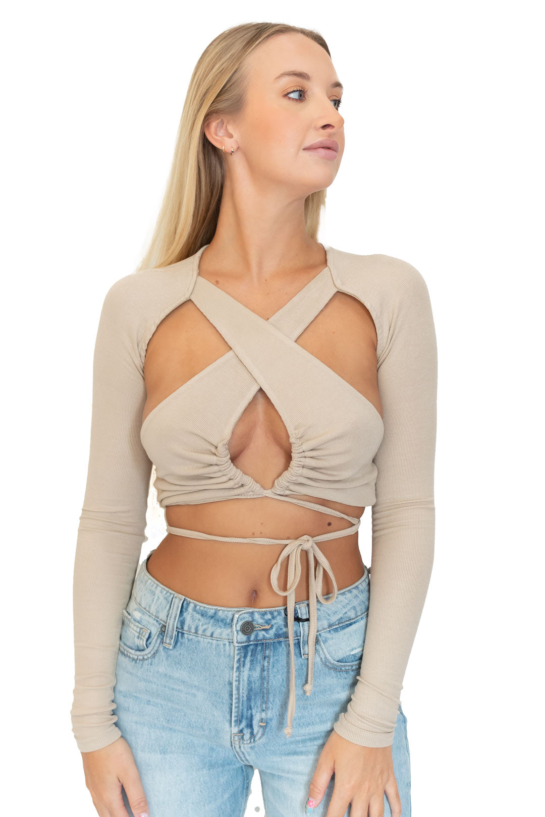 Destiny Cut Out Top - Taupe - Luxxe Apparel