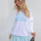White Corded Corded Sweatshirt With Bride in Blue