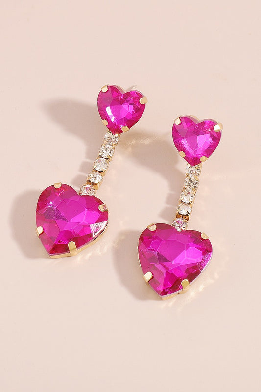 Double Heart Drop Earrings - Rosy