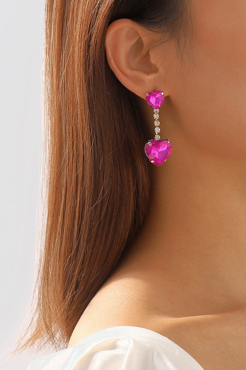 Double Heart Drop Earrings - Rosy