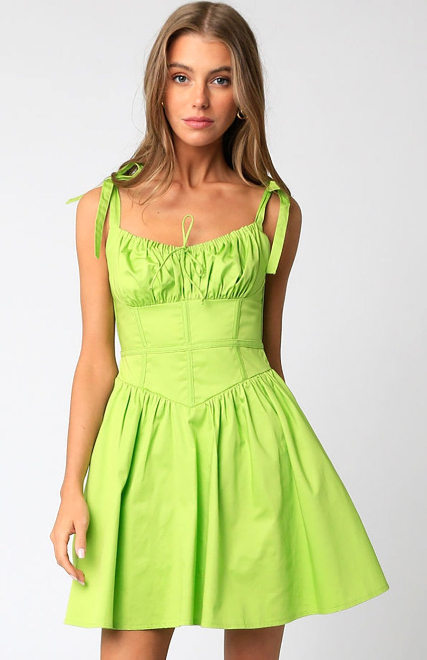 Women's Apple Green Mini Dress With Corset Detailing