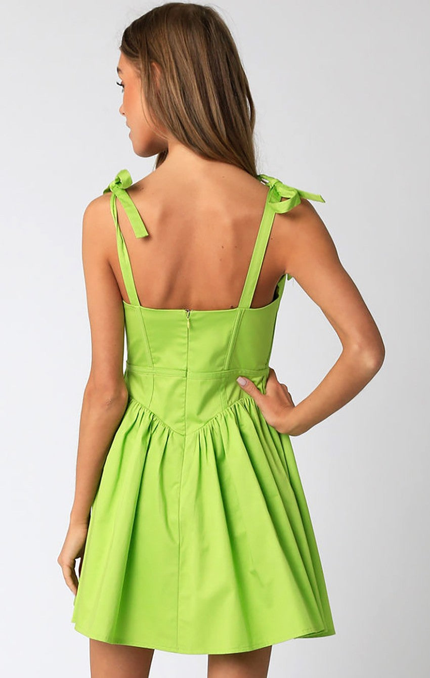 Women's Apple Green Mini Dress With Corset Detailing and a zip up back