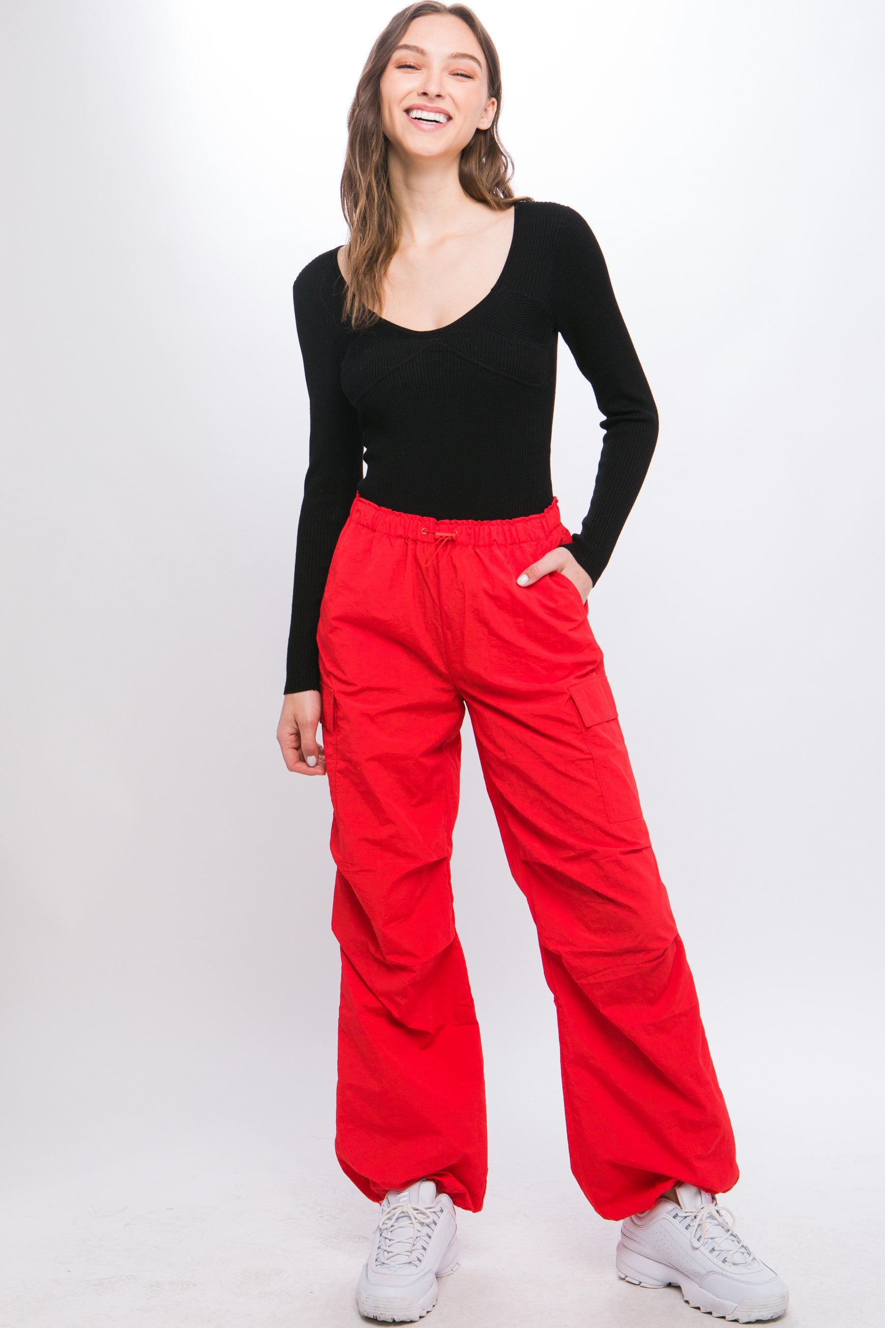 Women's Red Cargo Parachute Pants