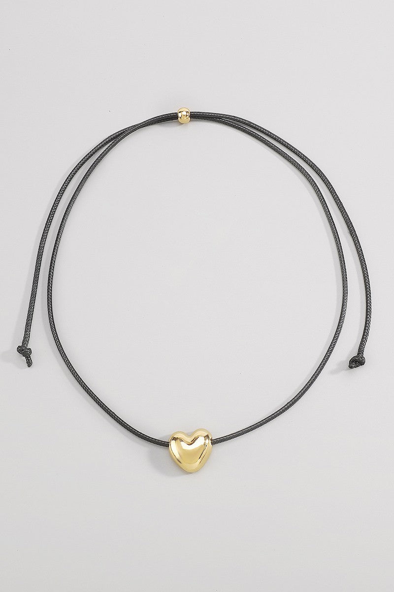 Adjustable Drawstring Heart Necklace -  Gold