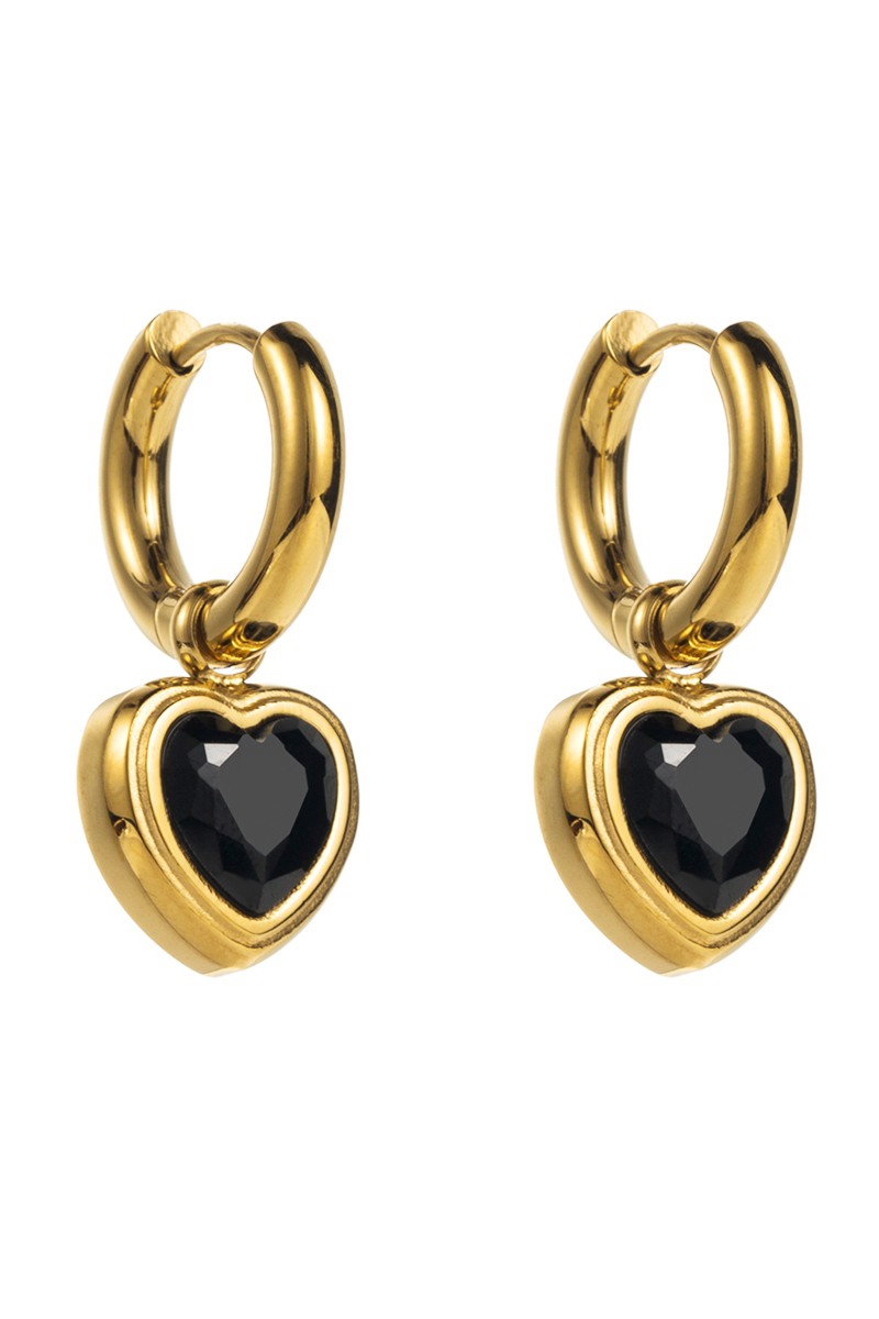Heart Huggie Earrings - Black