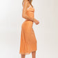 Apricot Midi Dress With Lace Trim and front tie