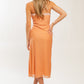 Apricot Midi Dress With Lace Trim and front tie