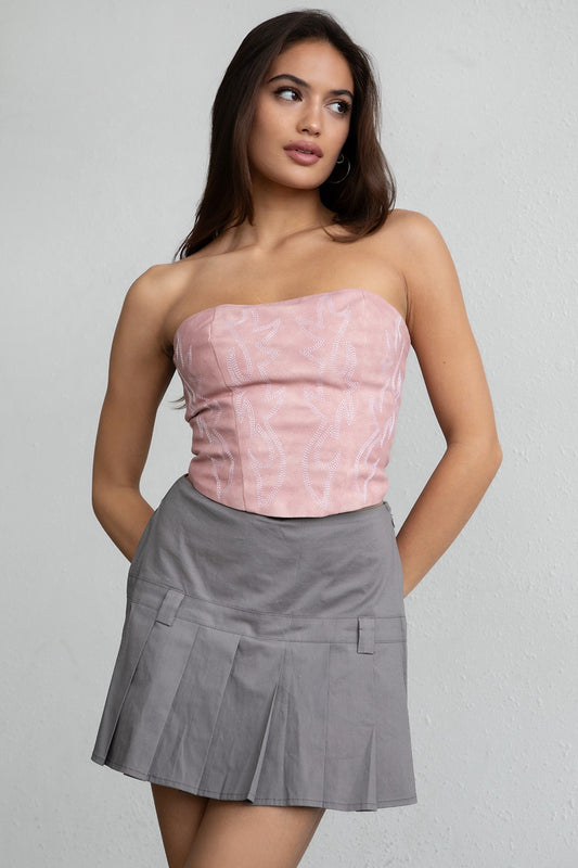 Women's  Blush Western Embroidered Corset Top  With Lace Up Back 