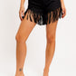 Women's Black Denim Shorts With Fringe Bottom