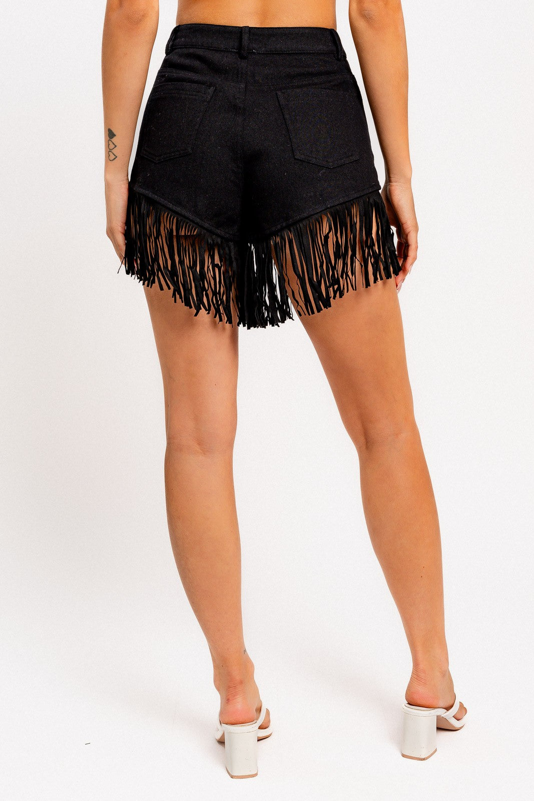 Women's Black Denim Shorts With Fringe Bottom