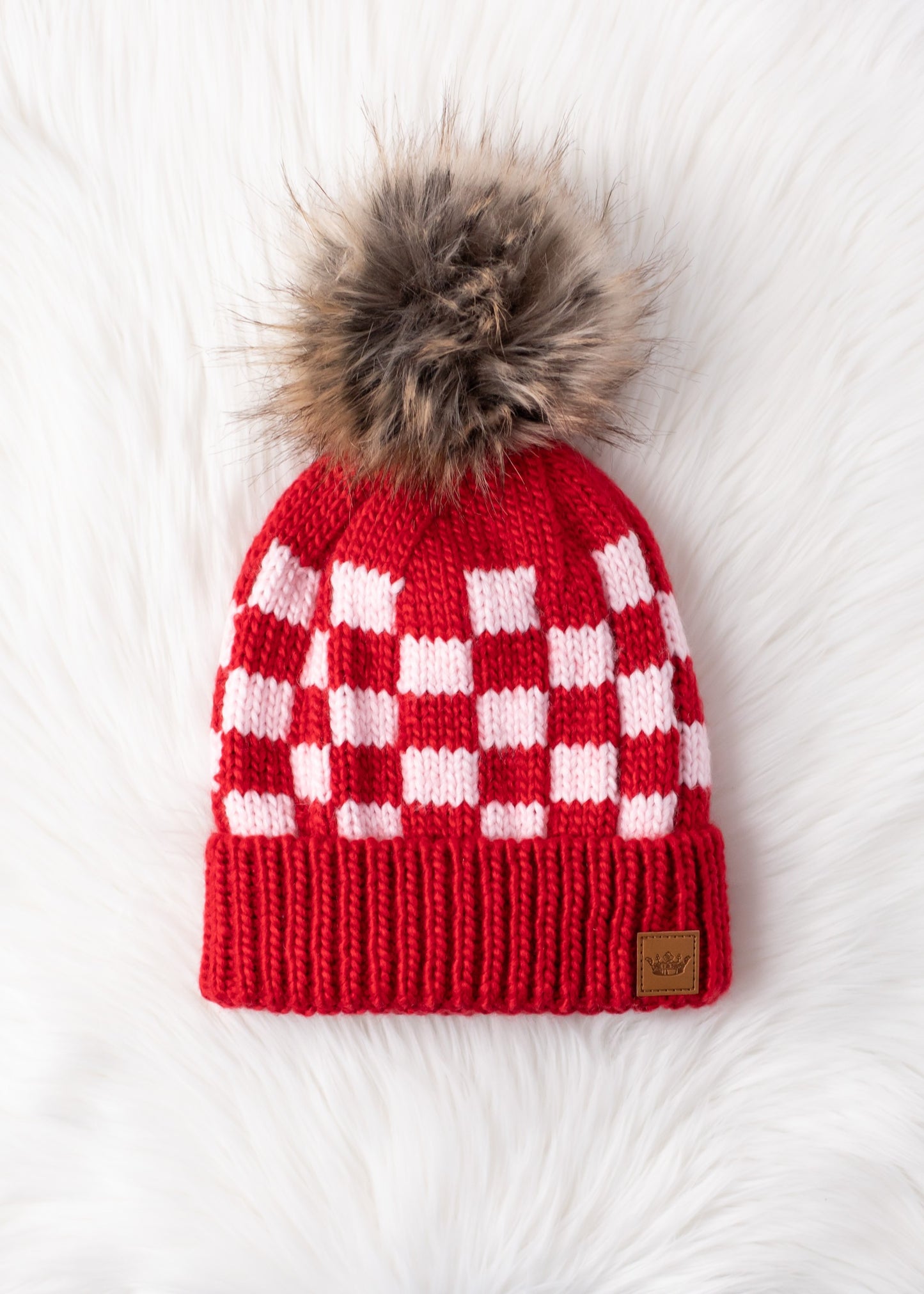 Checkered Beanie - Red & Pink