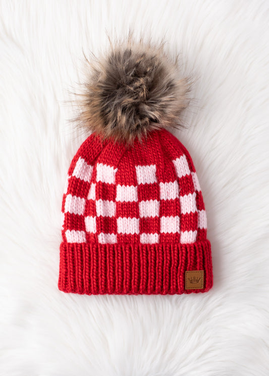 Checkered Beanie - Red & Pink