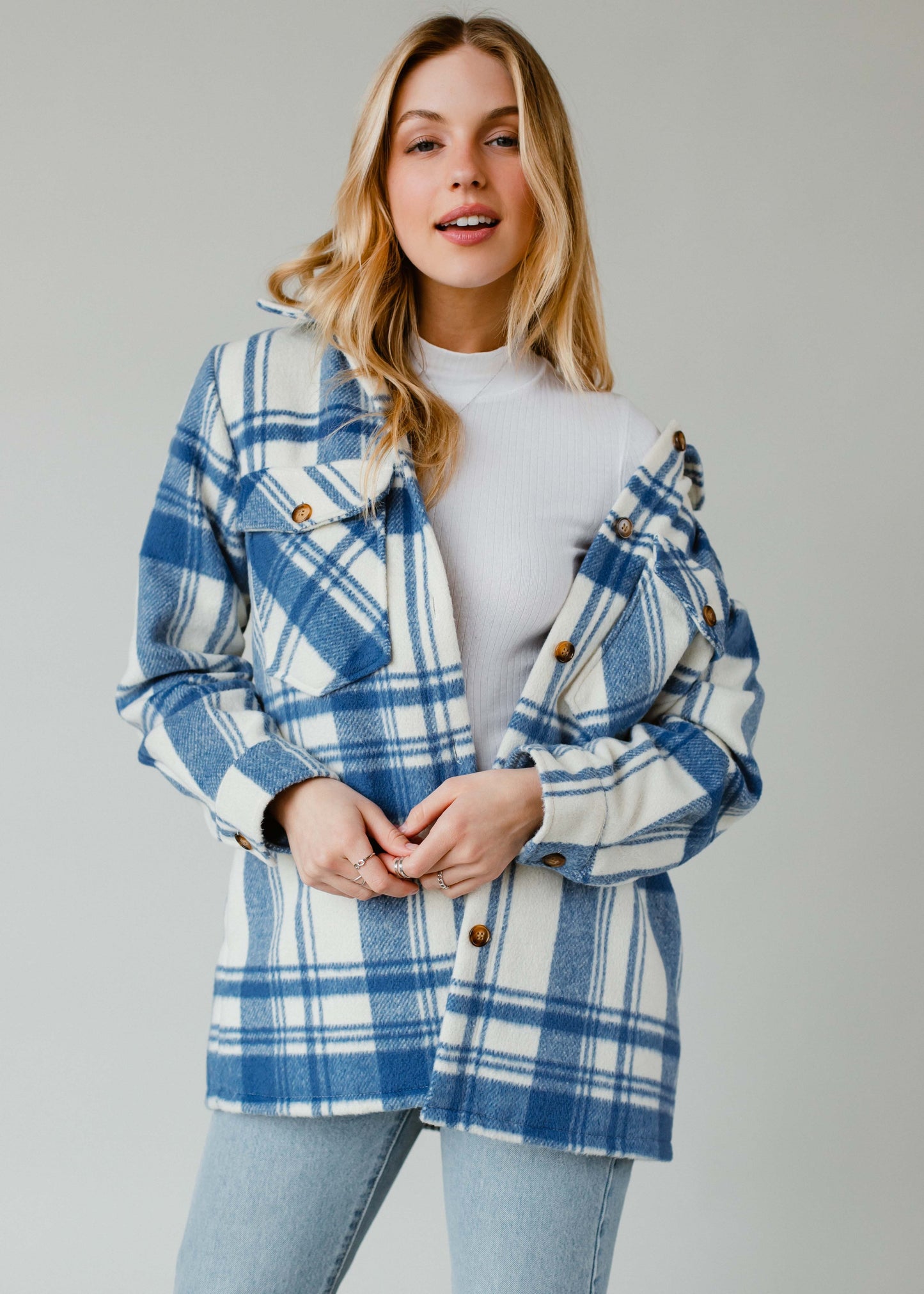 Cozy Check Plaid Jacket - Blue