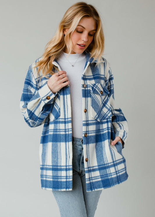 Cozy Check Plaid Jacket - Blue