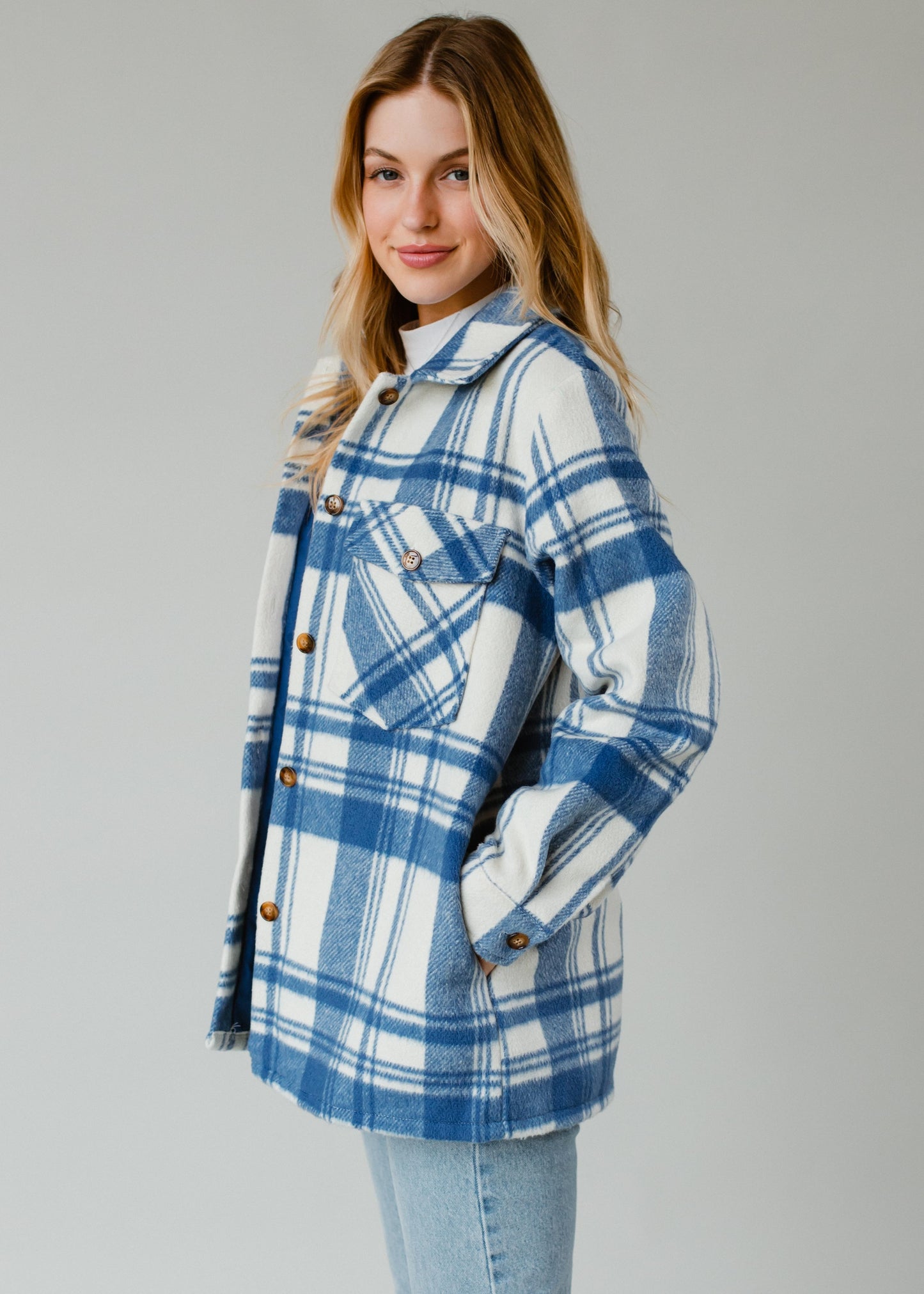 Cozy Check Plaid Jacket - Blue