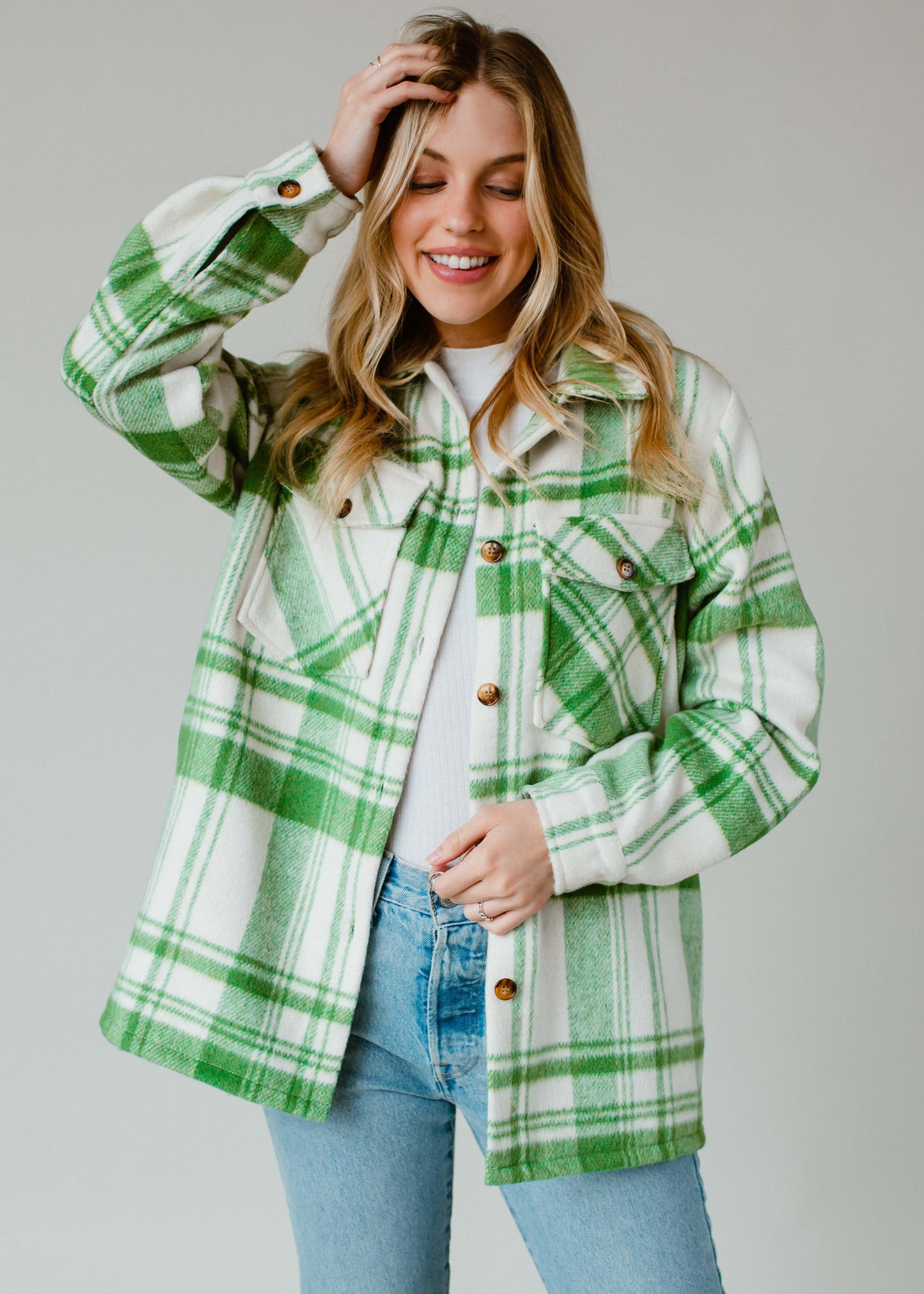 Cozy Check Plaid Jacket - Green