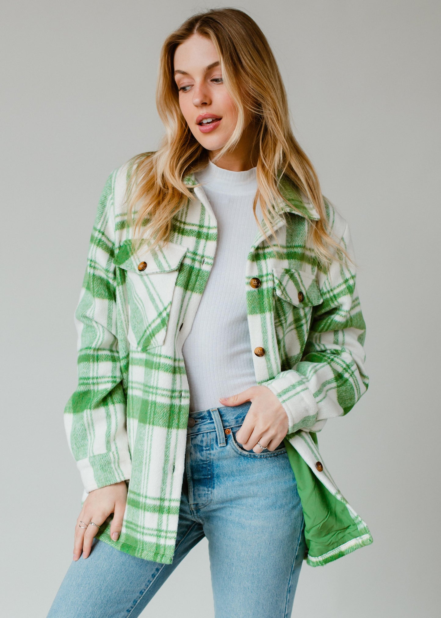 Cozy Check Plaid Jacket - Green