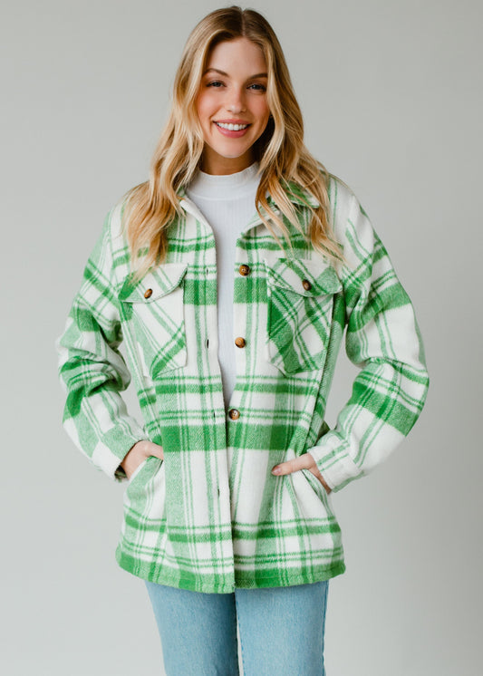 Cozy Check Plaid Jacket - Green