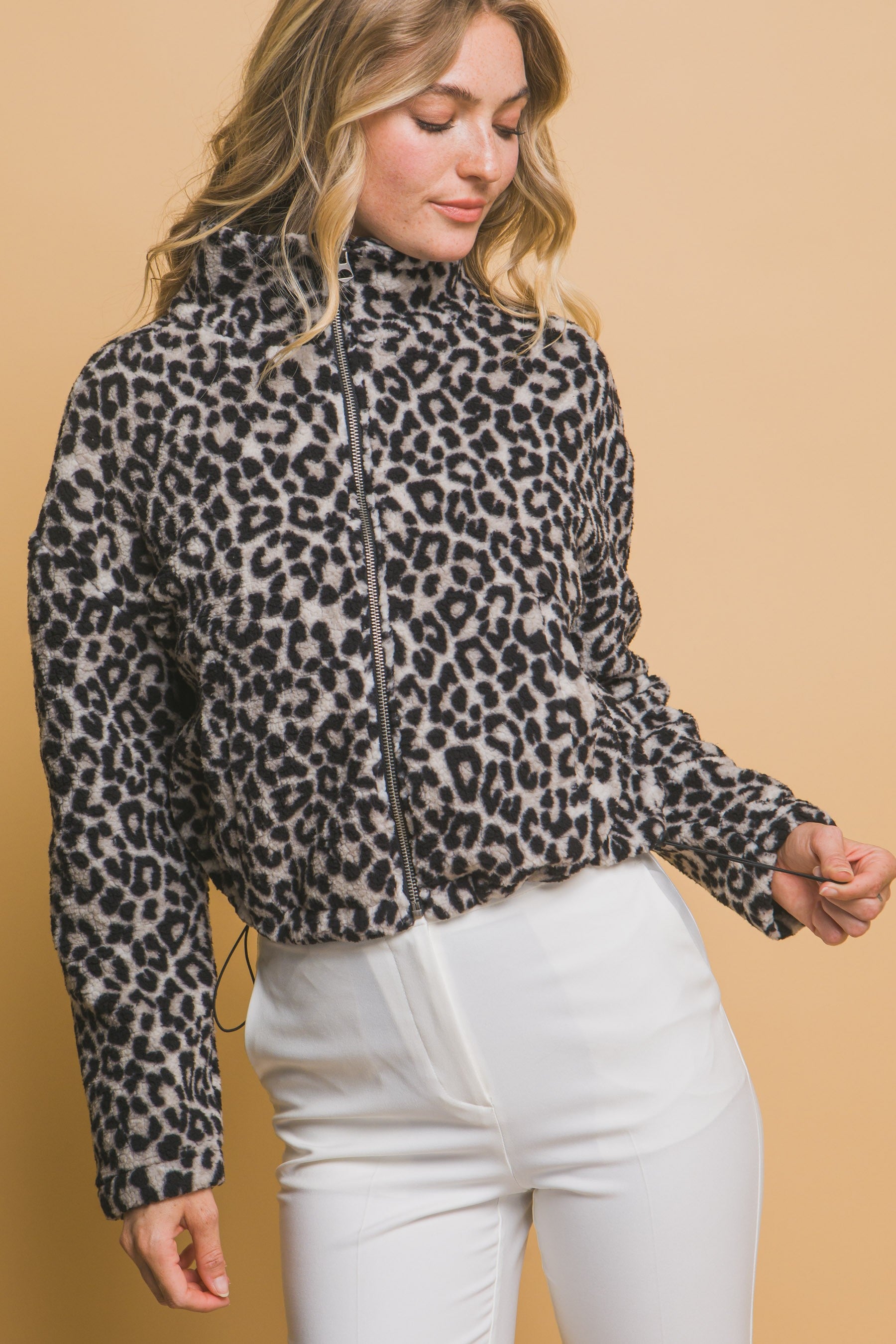 Women's leopard sherpa zip up jacket