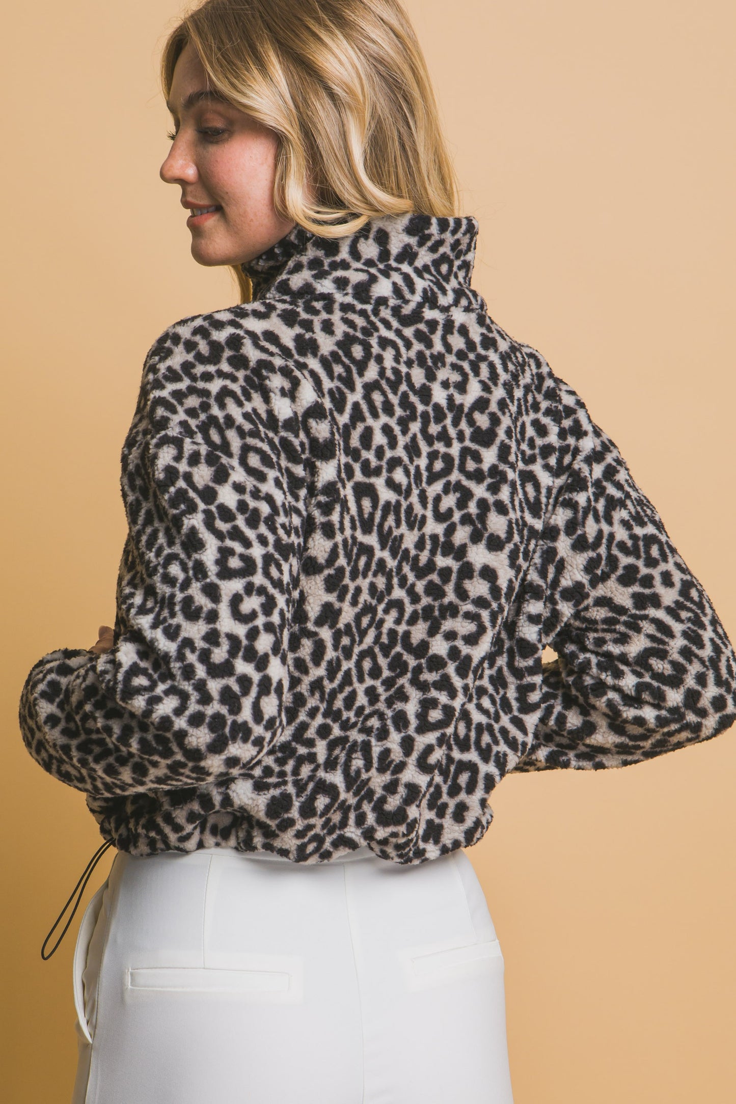 Women's leopard sherpa zip up jacket
