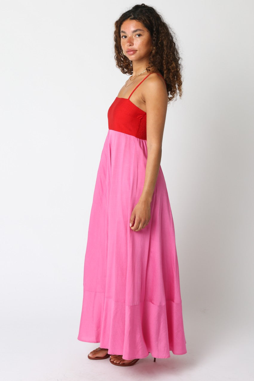 pink and red colorblock dress Petal Pup Women's Lipa Midi Slip this eye Hot Pink Red And Pink