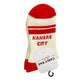 White and red sock with 'Kansas City' text on a white background