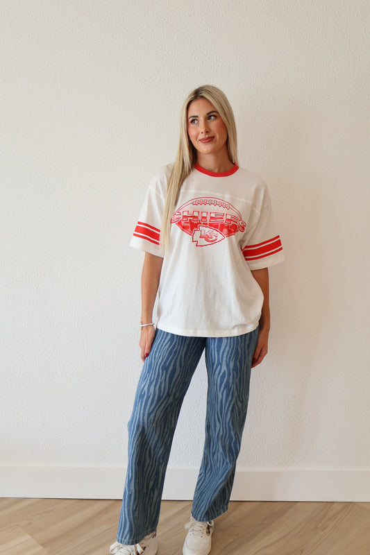 Kansas City Chiefs Oversized Striped Ringer Tee