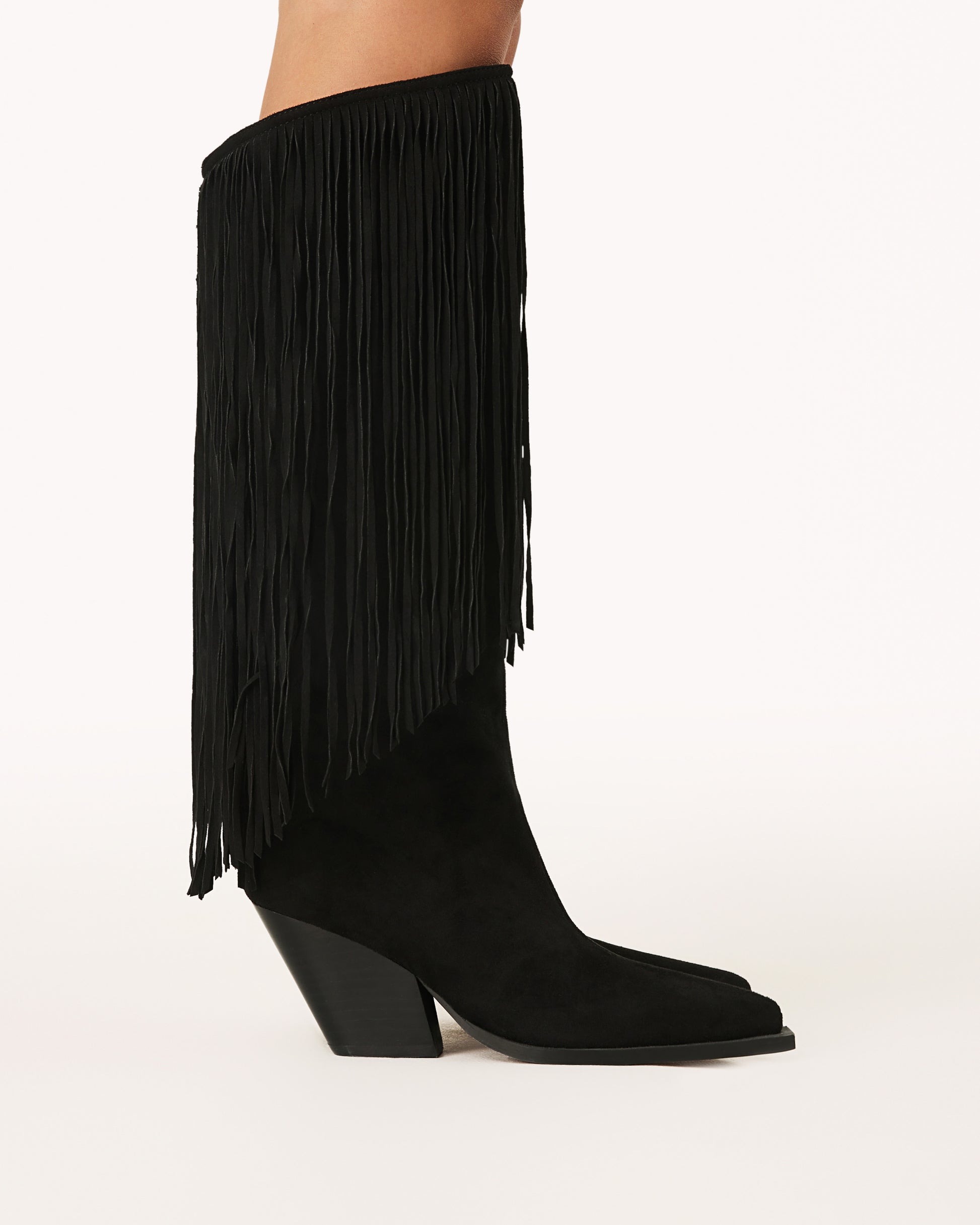 Women's Black Faux Suede Boots With Fringe 