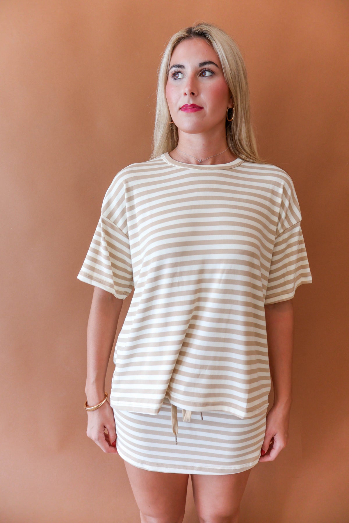 Pinstripe Top - Beige & Cream
