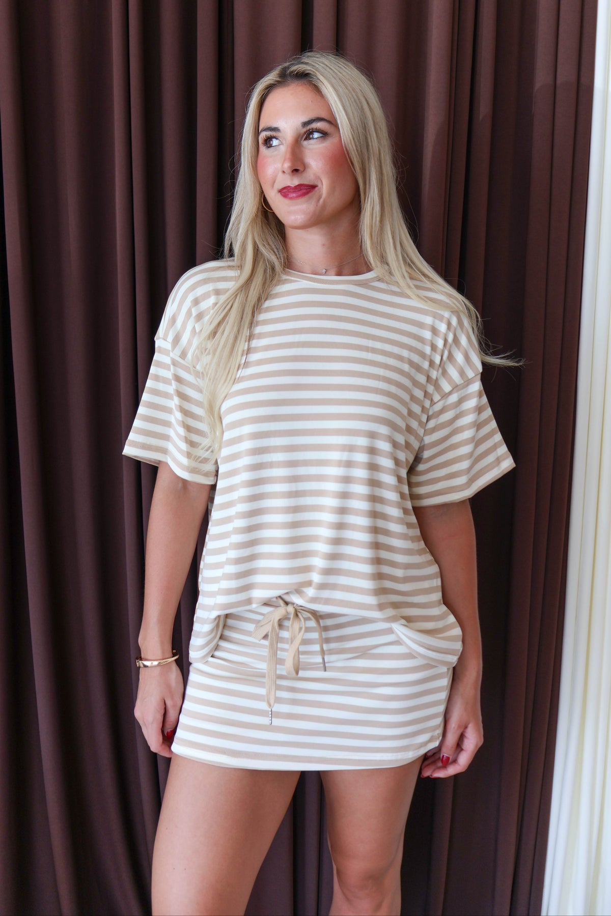 Pinstripe Top - Beige & Cream