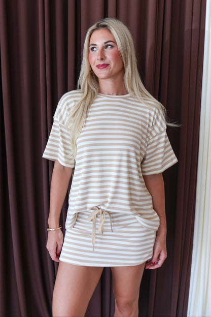 Pinstripe Top - Beige & Cream