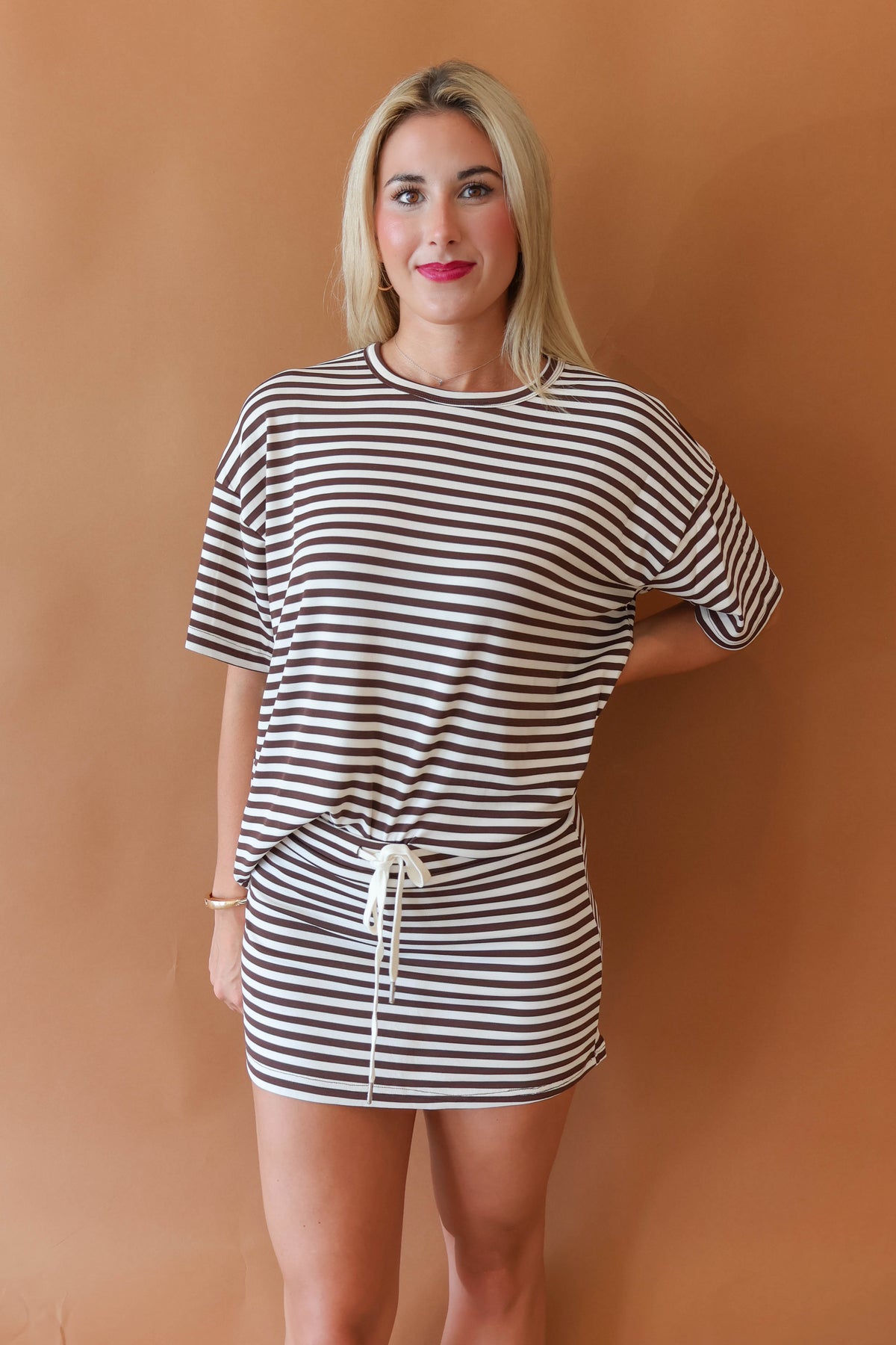 Pinstripe Skort - Brown & White