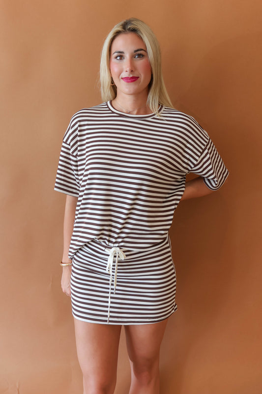 Pinstripe Skort - Brown & White