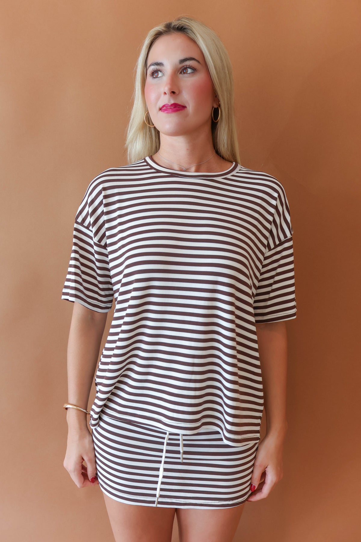 Pinstripe Top - Brown & White
